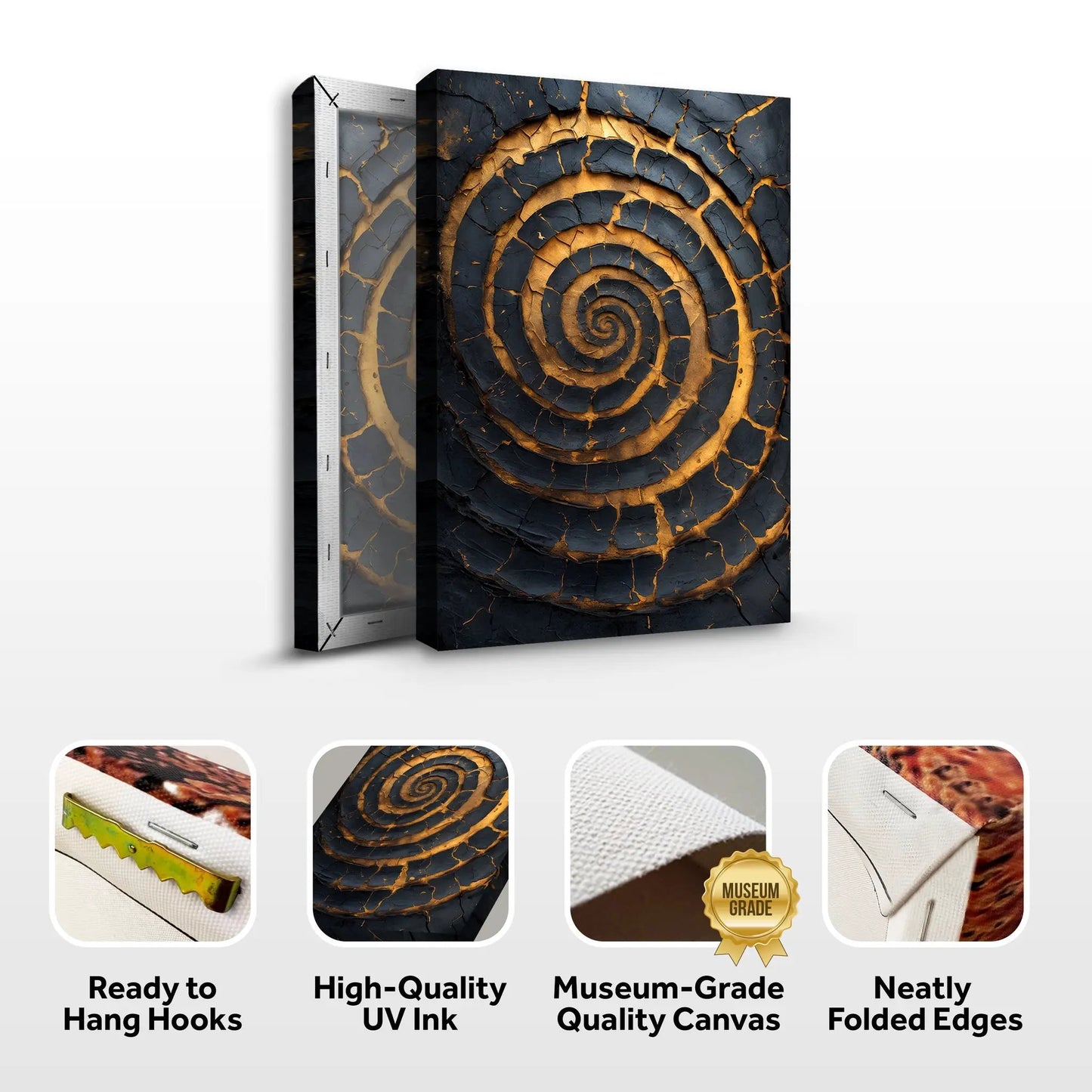 Black and Gold Spiral Wall Art Canvas cracked by Tailored Canvases crafting canvas on Tampa Home & Garden Store