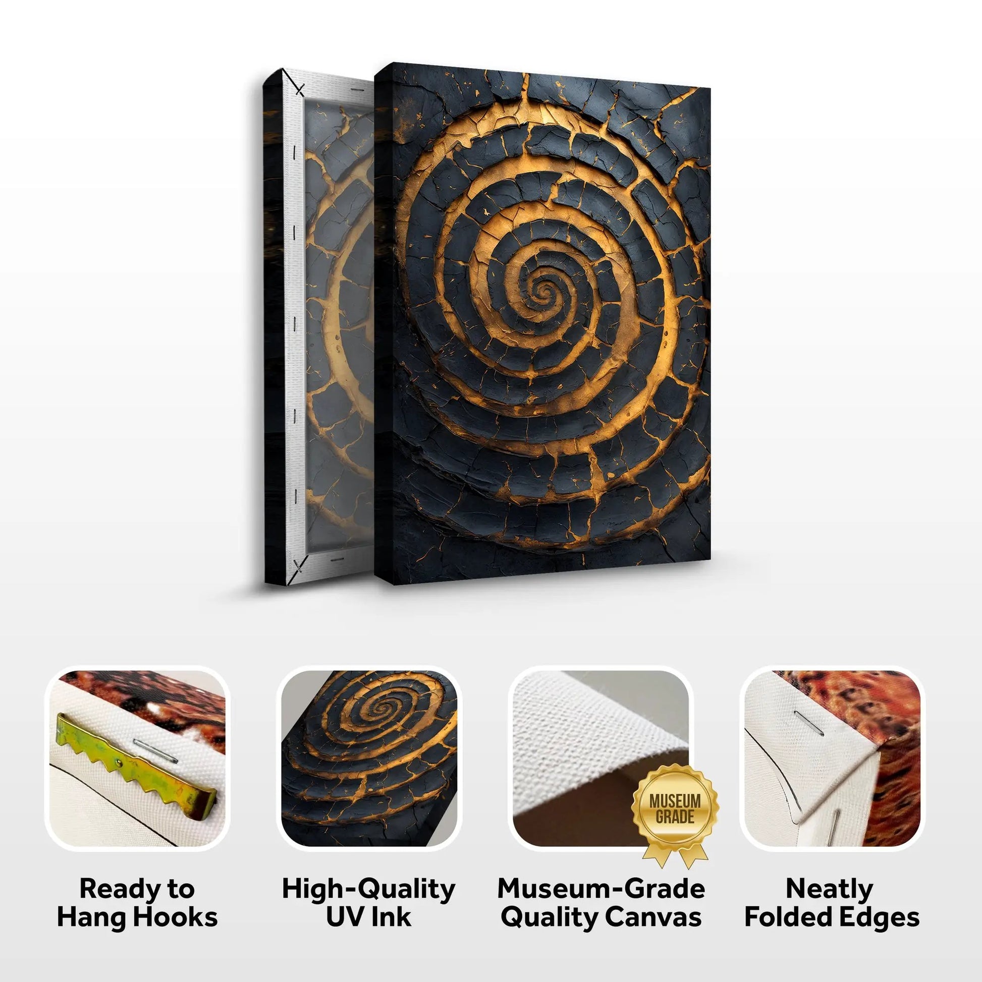 Black and Gold Spiral Wall Art Canvas cracked by Tailored Canvases crafting canvas on Tampa Home & Garden Store