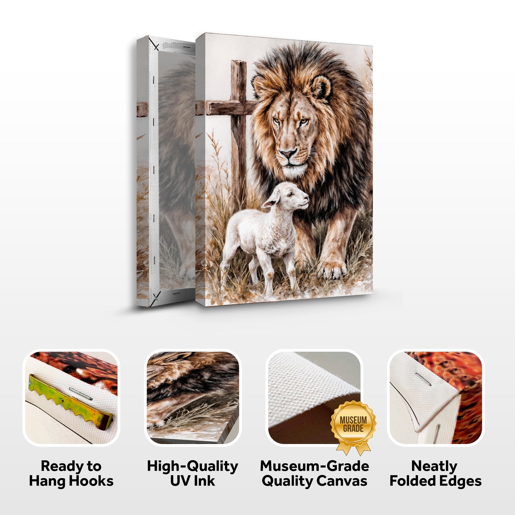 3-panel canvas wall art Lion And Sheep Faith Wall Art II in earth tones by Tailored Canvases on Tampa Home & Garden Store