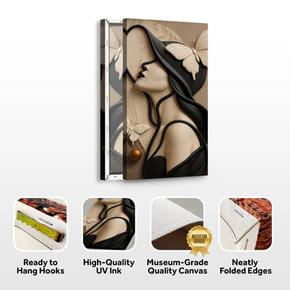 Woman's Delicate Lines Canvas by Tailored Canvases, beige-toned relief with butterfly accents on Tampa Home & Garden Store