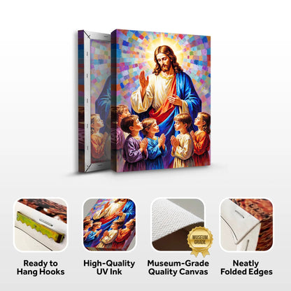 Jesus Praying With Kids Faith Wall Art canvas by Tailored Canvases, vibrant scene on Tampa Home & Garden Store