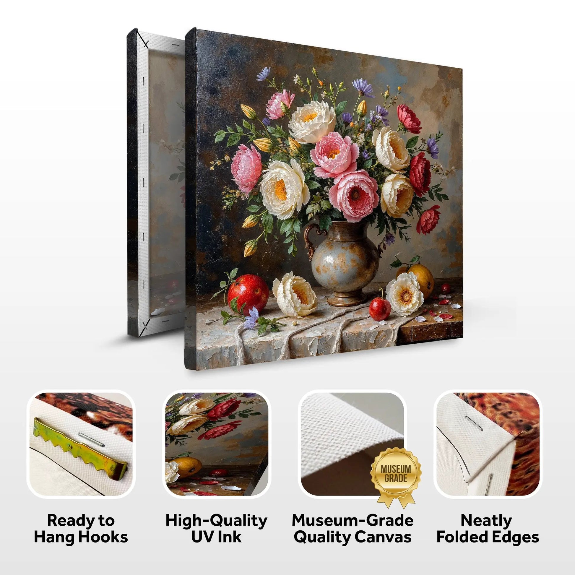 Summer Bloom Vase Wall Art canvas bouquet in a ceramic vase on a rustic backdrop on Tampa Home & Garden Store