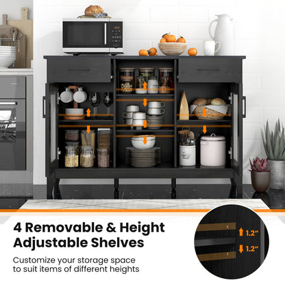 Sideboard Buffet Cabinet with 2 Drawers and 4 Adjustable Shelves-Black