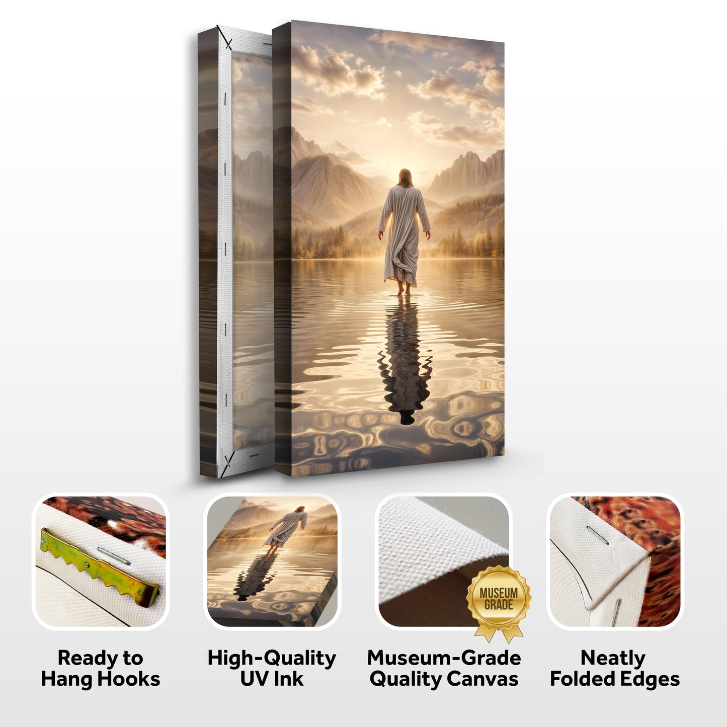 Reflections Faith Wall Art IV canvas triptych; woman in robe at sunrise over mountains on Tampa Home & Garden Store