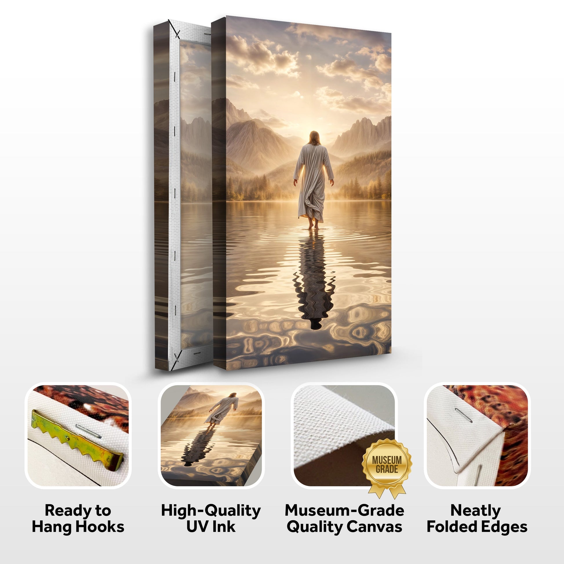 Reflections Faith Wall Art IV canvas triptych; woman in robe at sunrise over mountains on Tampa Home & Garden Store
