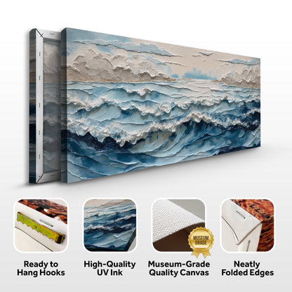 Ocean Embrace Wall Art canvas triptych in blue beige tones by Tailored Canvases on Tampa Home & Garden Store