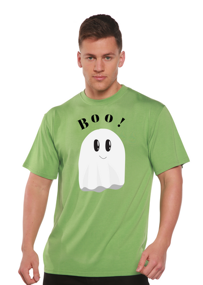 Men's Boo ghost graphic T-shirt in green bamboo viscose/organic cotton by Spun Bamboo on Tampa Home & Garden Store