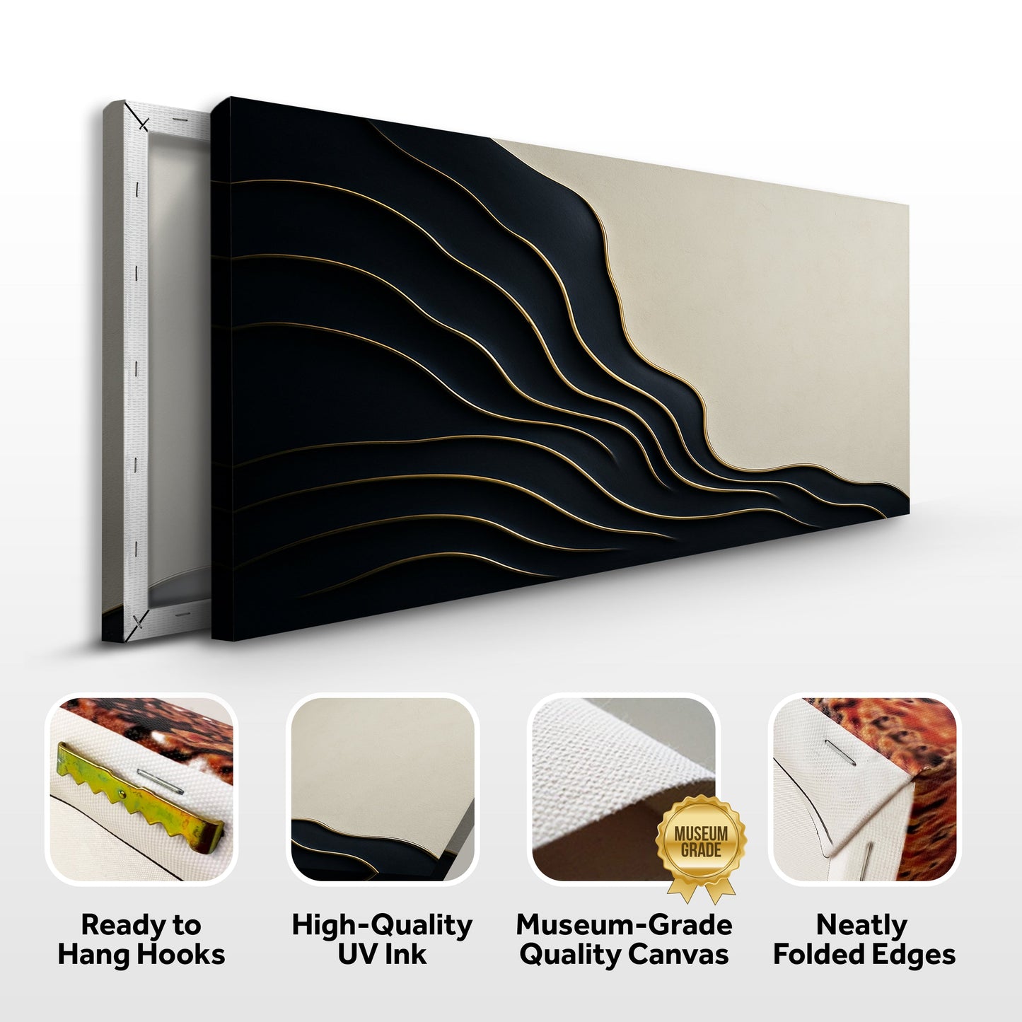 Black and Gold Minimalist Abstract Wall Art Canvas with flowing gold curves Tailored Canvases on Tampa Home & Garden Store