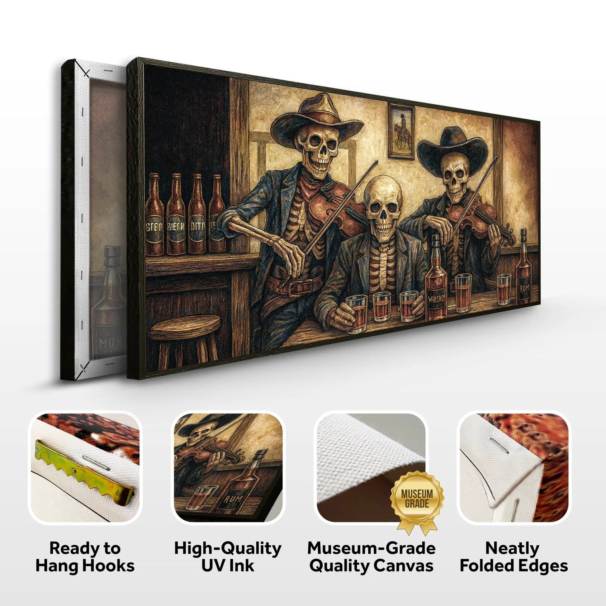 Cowboy Skeletons Bar Wall Art canvas Tailored Canvases skeleton cowboys hats playing fiddles on Tampa Home & Garden Store