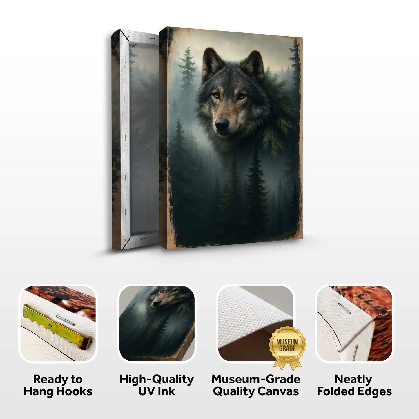 Tailored Canvases Wolf Double Exposure Wall Art V on canvas, forest backdrop on Tampa Home & Garden Store