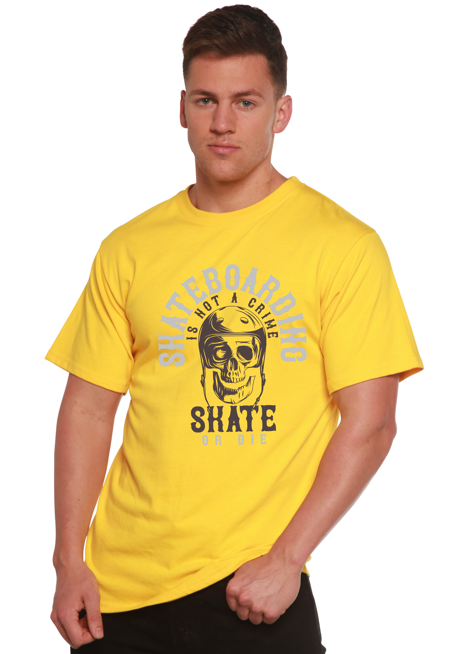 Skateboarding graphic tee in yellow bamboo viscose/organic cotton with skull print Spun Bamboo on Tampa Home & Garden Store