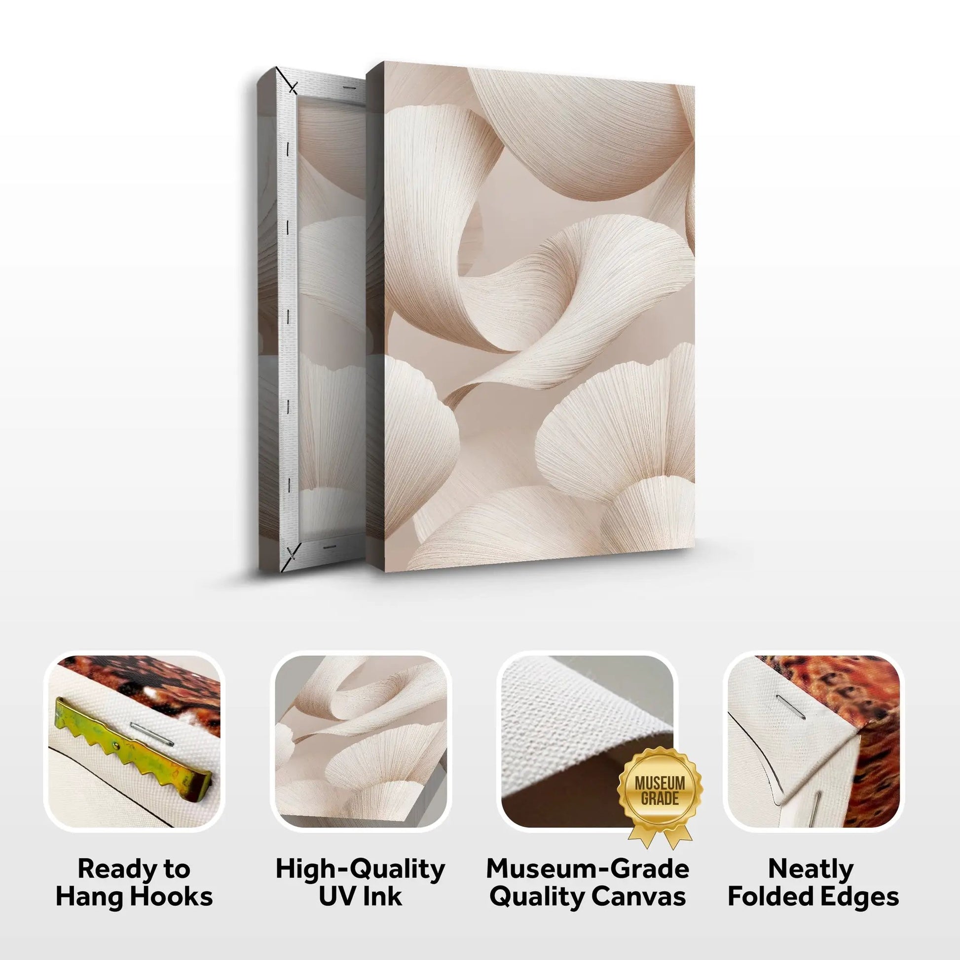 Calm Aesthetic Wall Art canvas with soft beige ribbon-like curves, gallery wrap edges on Tampa Home & Garden Store