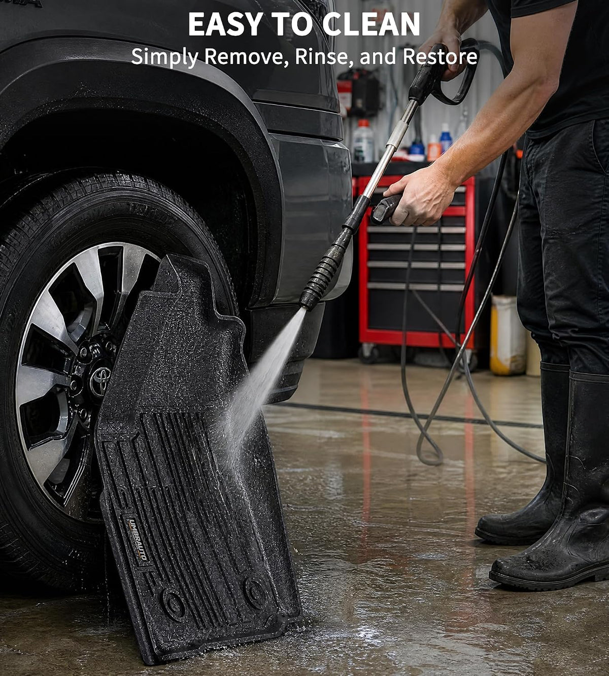 Umbrauto all-weather floor mat for Toyota Tundra CrewMax, black TPE, waterproof front & rear on Tampa Home & Garden Store