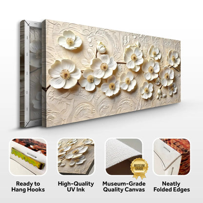 White Blossom Serenade Canvas Wall Art by Tailored Canvases on beige textured background on Tampa Home & Garden Store