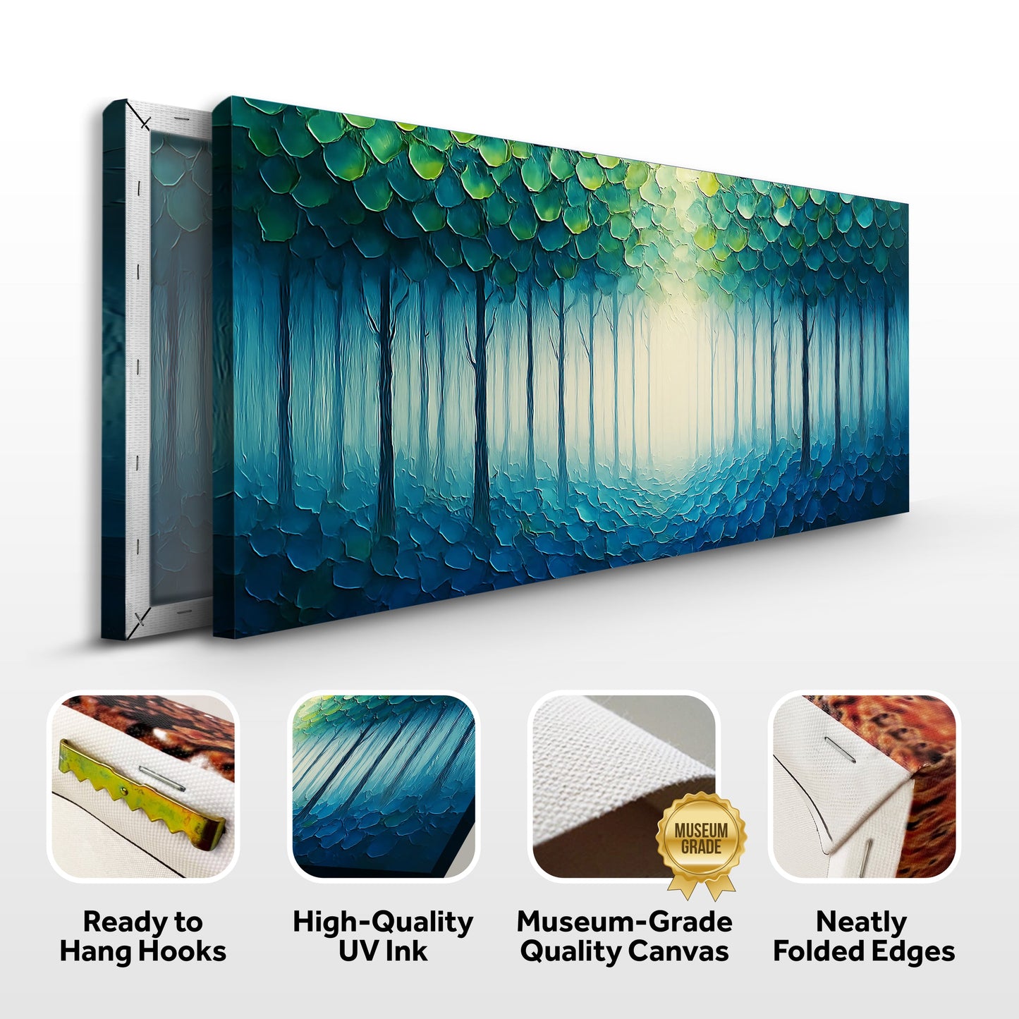 Forest Whispers Impasto Wall Art canvas Tailored Canvases; teal-green forest with textured leaves on Tampa Home & Garden Store