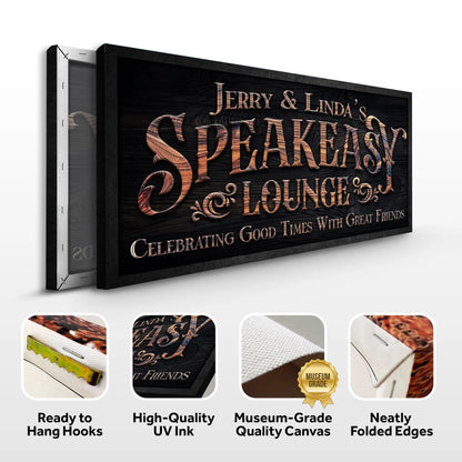 Speakeasy Lounge Wall Sign canvas by Tailored Canvases with black surface and copper lettering on Tampa Home & Garden Store
