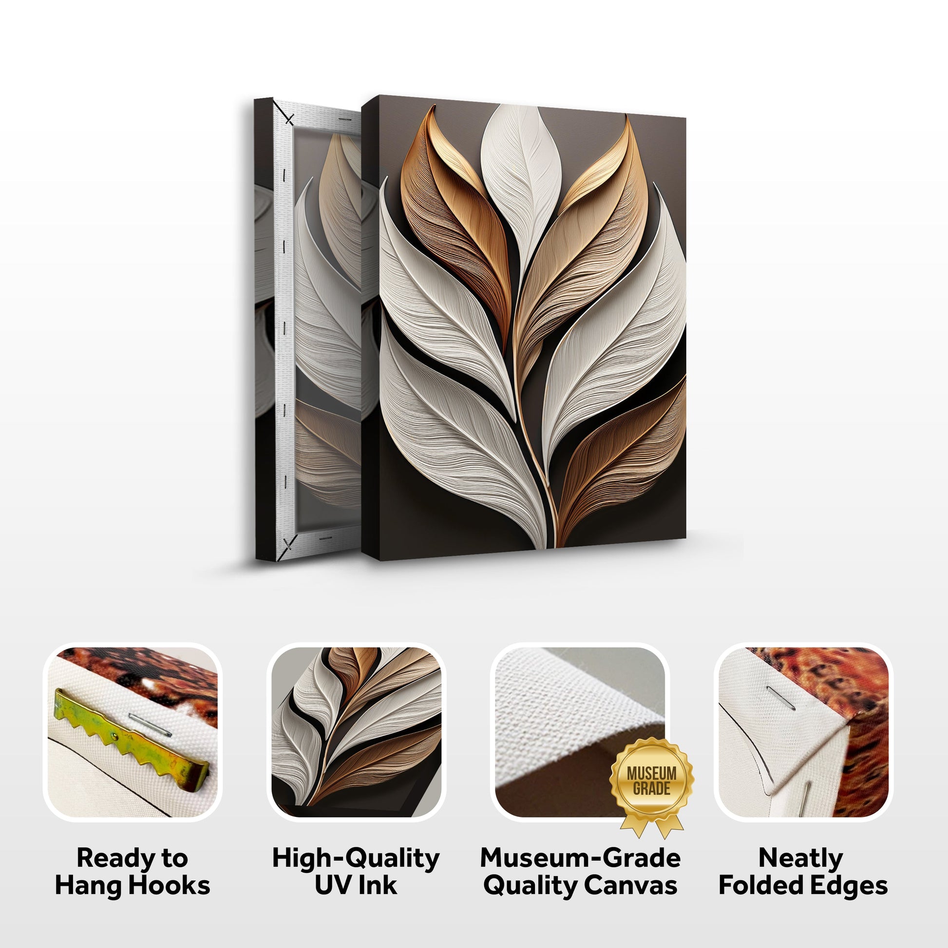 Elegant 3D Leaf Wall Art canvas by Tailored Canvases with layered gold, cream and brown leaves on Tampa Home & Garden Store