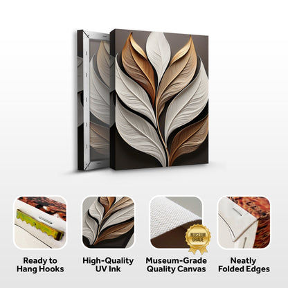 Elegant 3D Leaf Wall Art canvas by Tailored Canvases with layered gold, cream and brown leaves on Tampa Home & Garden Store