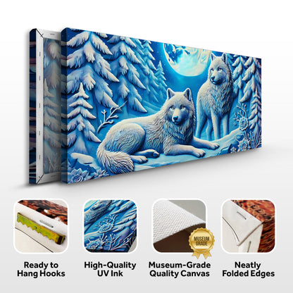 3D Wolves Wall Art V canvas by Tailored Canvases in blue winter forest scene on Tampa Home & Garden Store