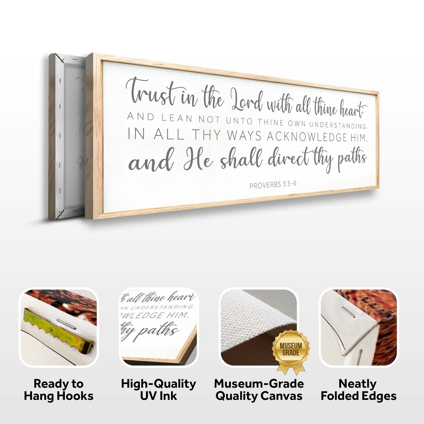 Proverbs 3:5-6 Faith Wall Sign Canvas with light oak frame by Tailored Canvases on Tampa Home & Garden Store