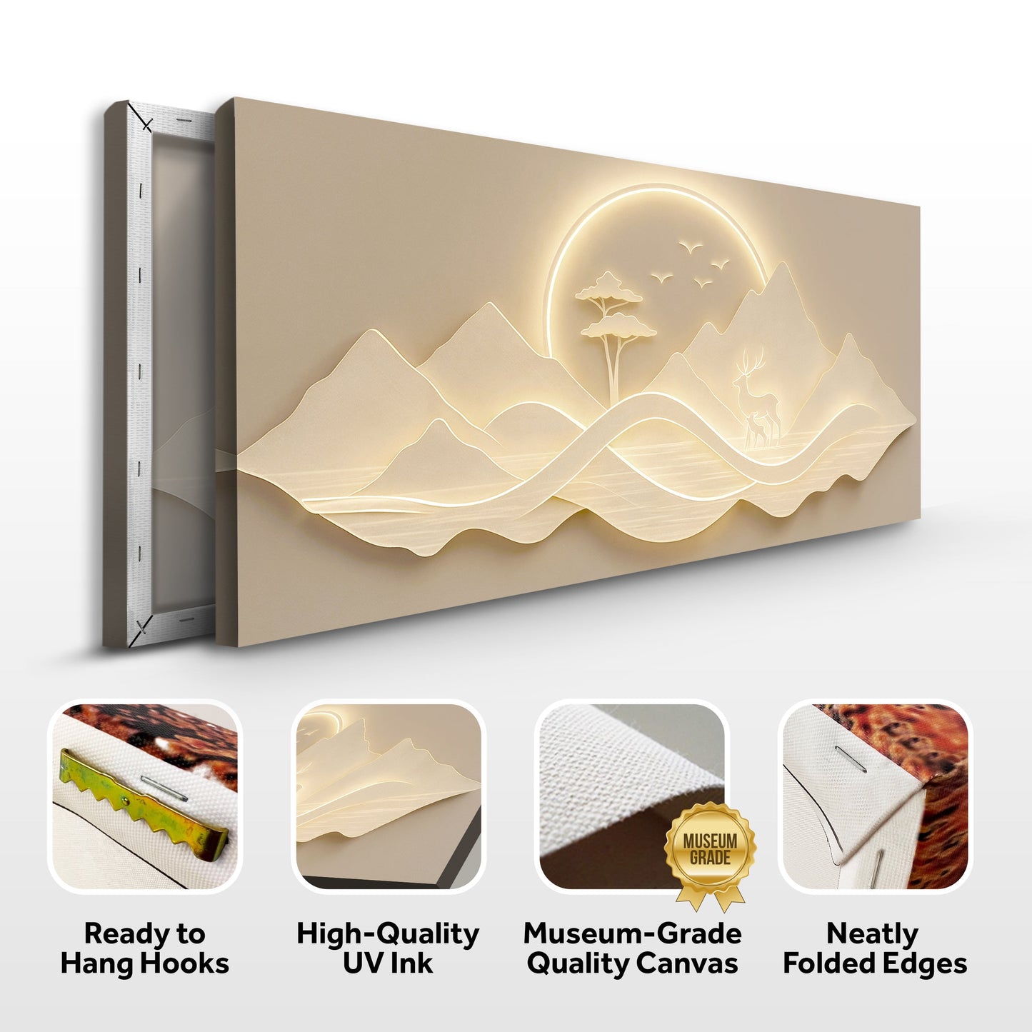 Modern Mountain Landscape Wall Art canvas by Tailored Canvases, beige embossed mountains on Tampa Home & Garden Store