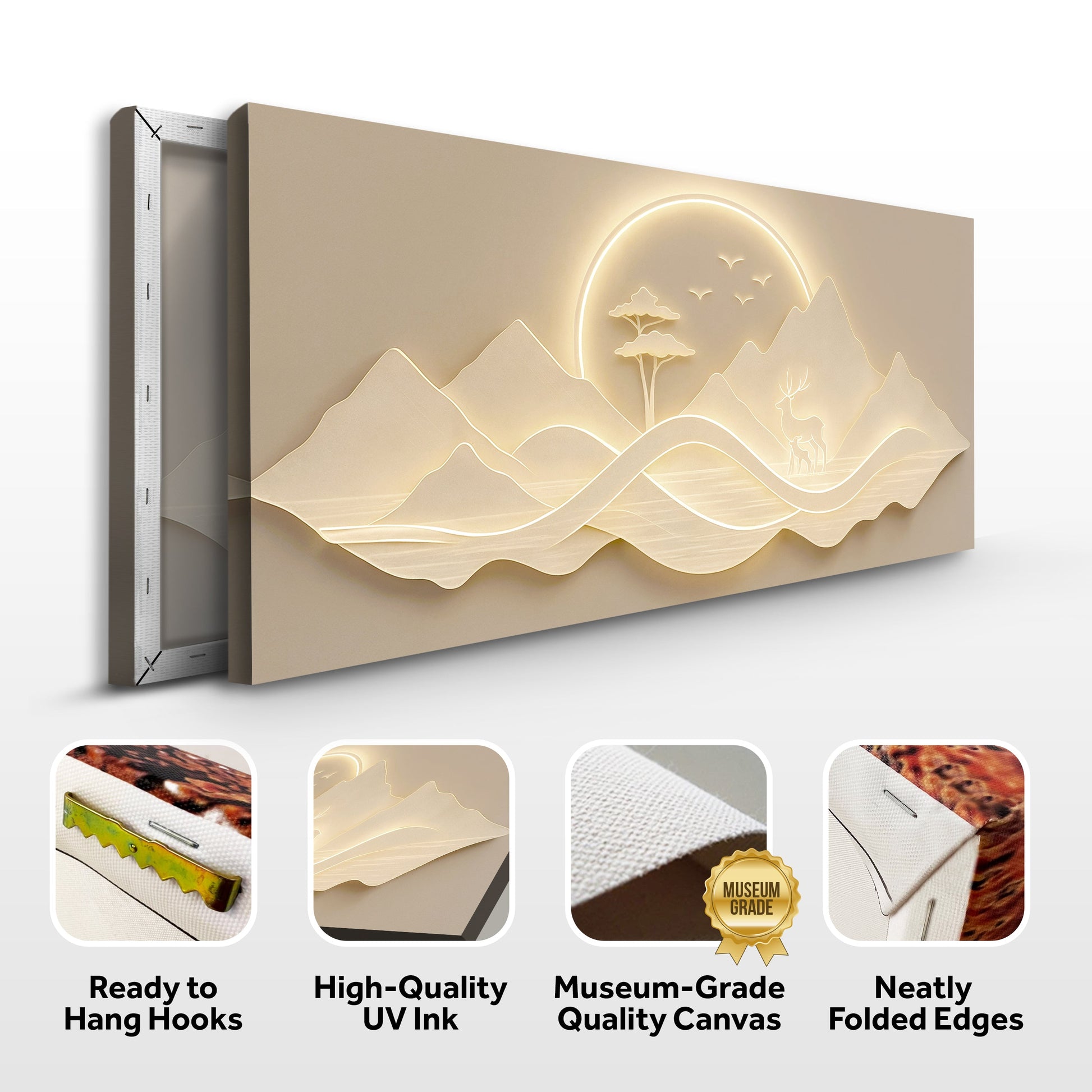 Modern Mountain Landscape Wall Art canvas by Tailored Canvases, beige embossed mountains on Tampa Home & Garden Store