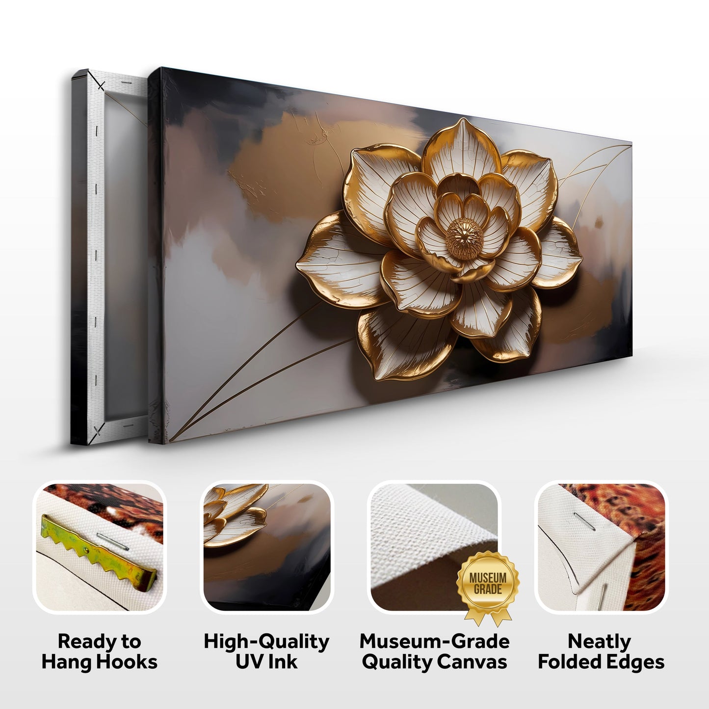 Golden Lotus abstract art canvas with metallic gold flower by Tailored Canvases on Tampa Home & Garden Store