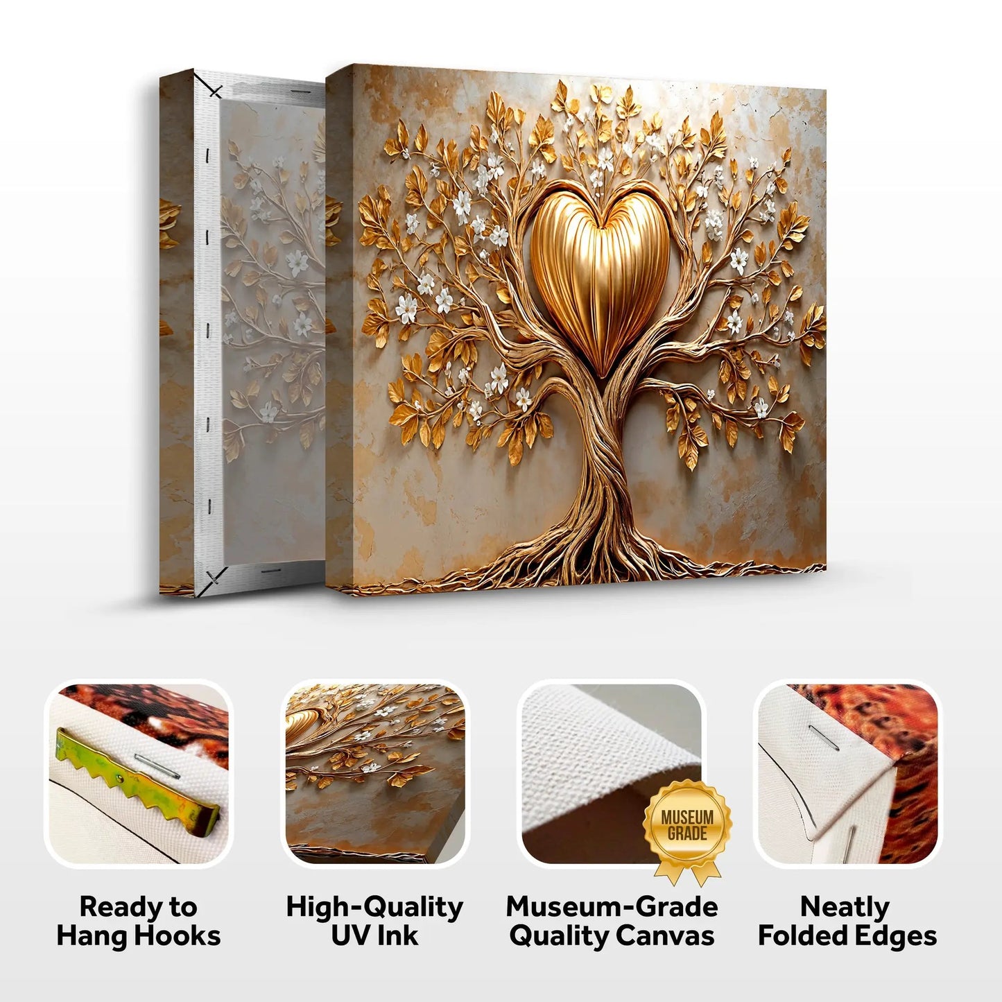 Golden Tree Heart Wall Art canvas with gold branches and white blossoms Tailored Canvases on Tampa Home & Garden Store