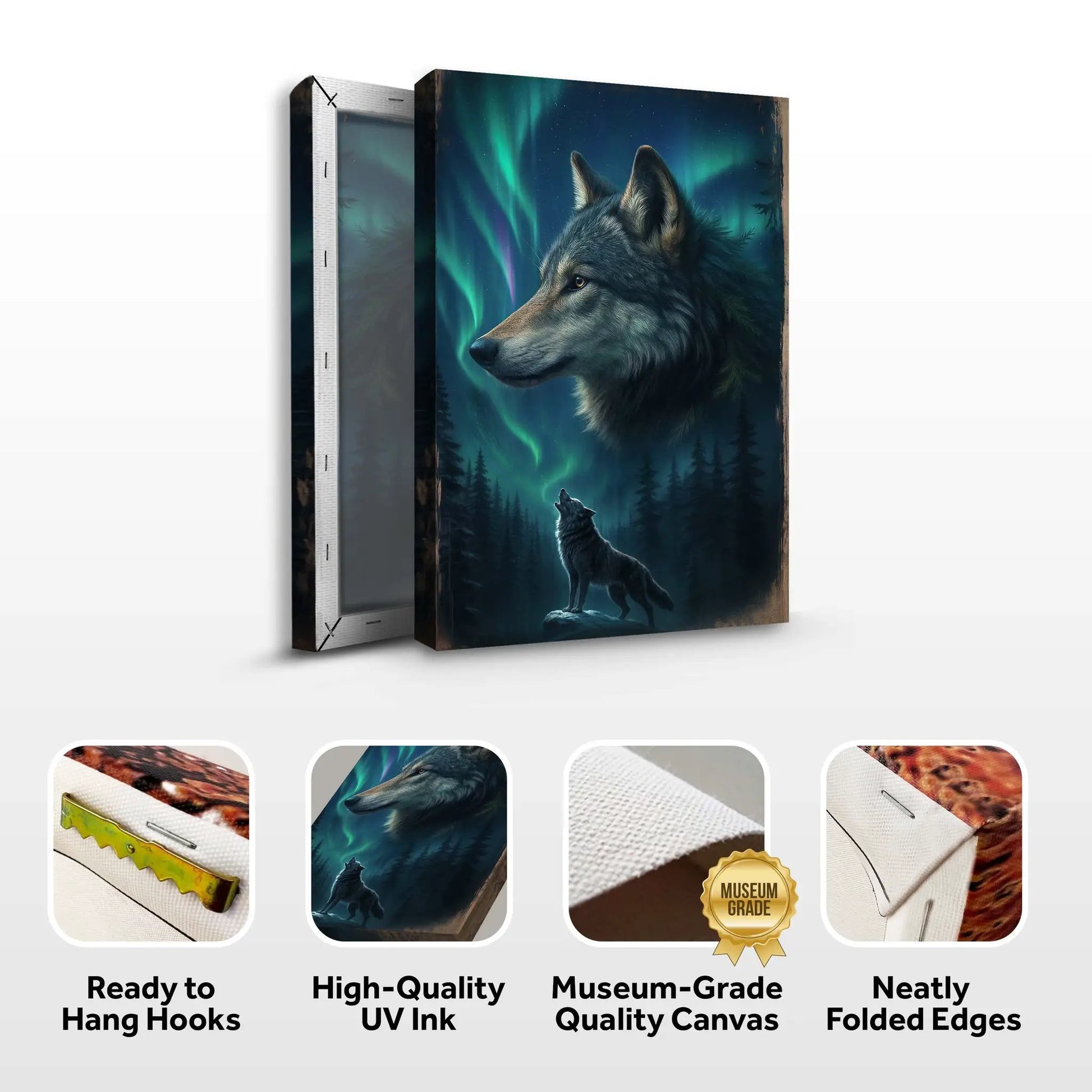 Wolf Double Exposure Wall Art IV canvas by Tailored Canvases with aurora borealis sky on Tampa Home & Garden Store