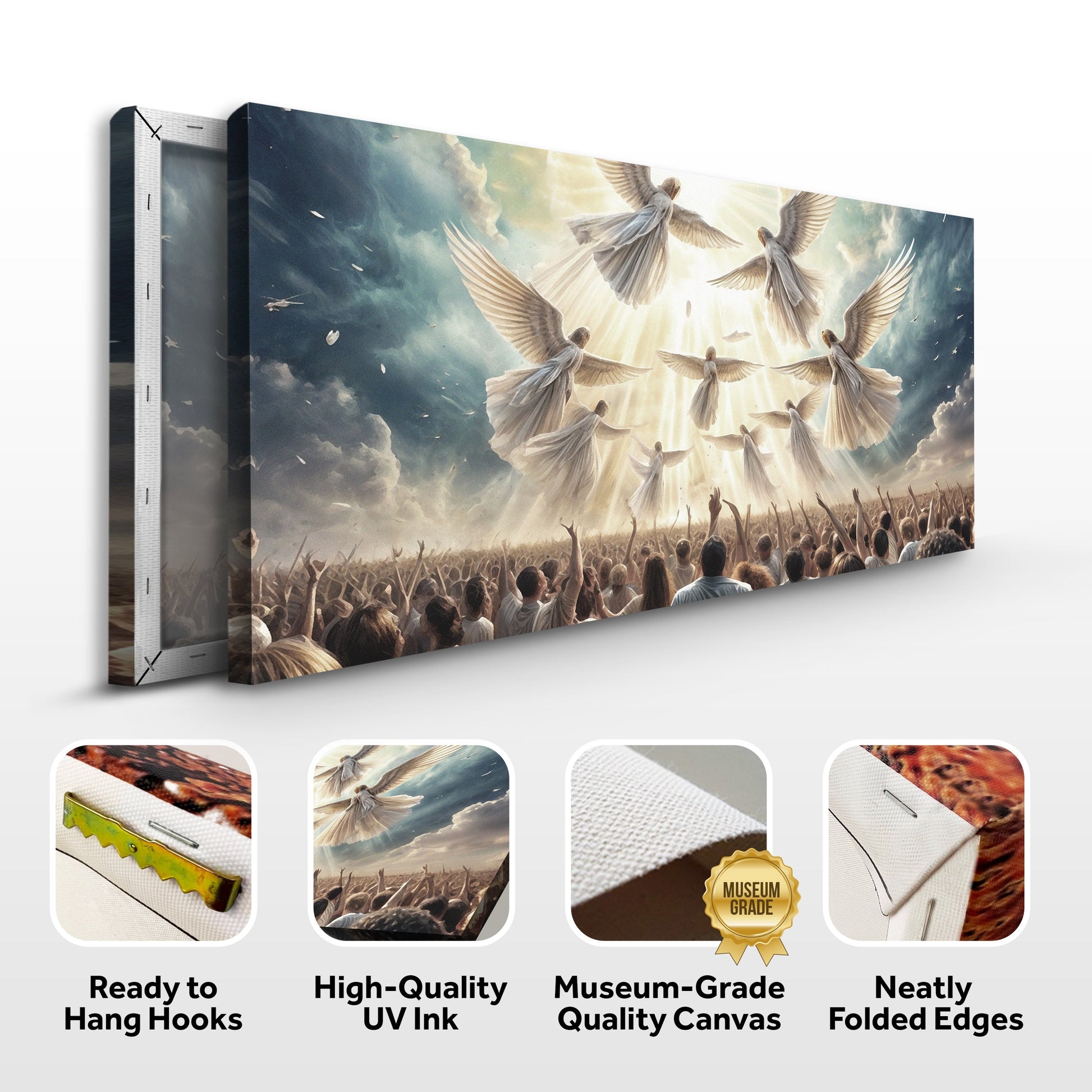 Praise Faith Wall Art canvas by Tailored Canvases featuring celestial angels ascending in a sunlit sky on Tampa Home & Garden Store