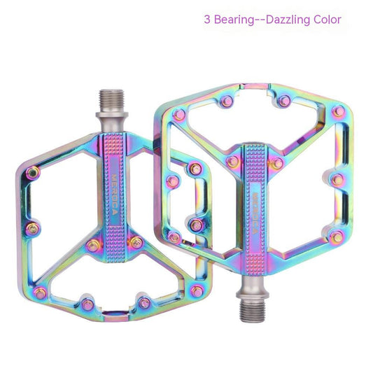 Stevvex bicycle pedals non-slip flat platform rainbow iridescent aluminum alloy pair on Tampa Home & Garden Store
