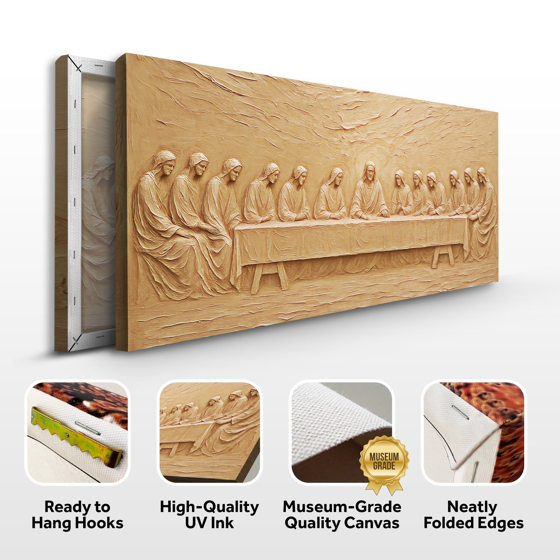 Canvas The Last Supper Minimalist Faith Wall Art in warm beige wood relief by Tailored Canvases on Tampa Home & Garden Store