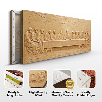 Canvas The Last Supper Minimalist Faith Wall Art in warm beige wood relief by Tailored Canvases on Tampa Home & Garden Store