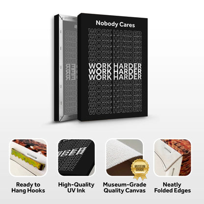 Work Harder Canvas by Tailored Canvases, black with white WORK HARDER text on Tampa Home & Garden Store