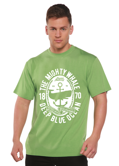The Mighty Spun Bamboo green men's bamboo short-sleeve tee with white graphic emblem on Tampa Home & Garden Store