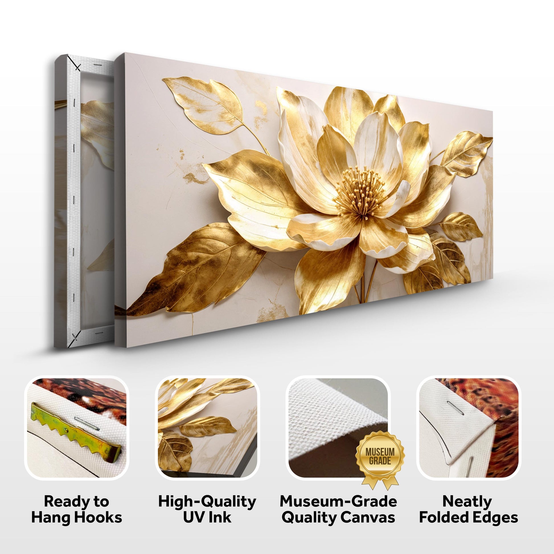 Golden Dandelion Minimalist Abstract Wall Art VIII canvas by Tailored Canvases with gold petals on Tampa Home & Garden Store