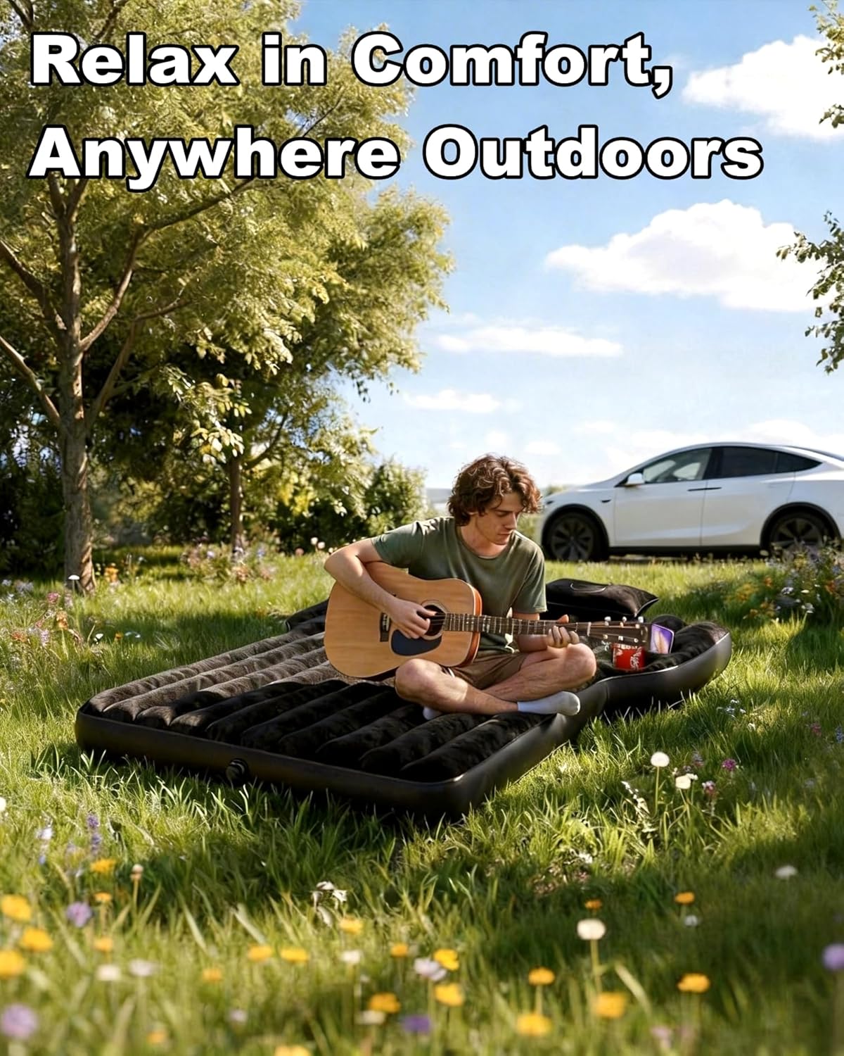Umbrauto SUV air mattress blue thickened for car camping with Tesla Y on Tampa Home & Garden Store