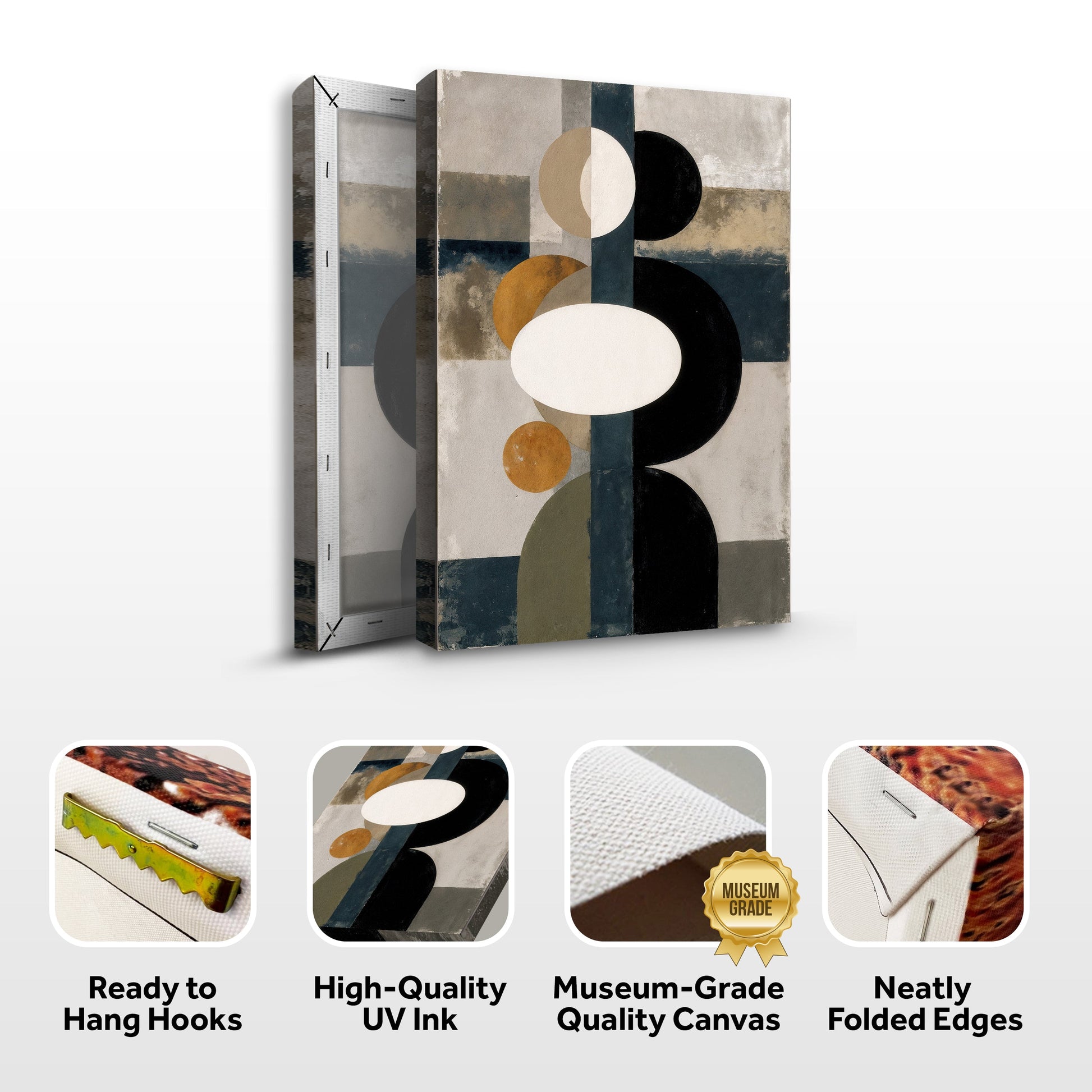 Abstract Contemporary Geometry Wall Art canvas; 3-panel geometric circles in beige and white on Tampa Home & Garden Store
