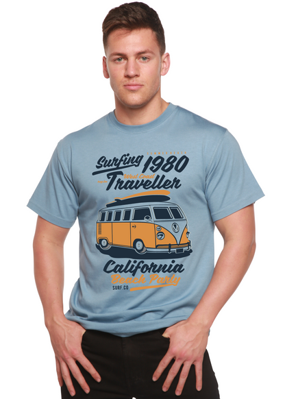 Mens Surfing 1980 Spun Bamboo graphic short sleeve T-shirt in light blue with van print on Tampa Home & Garden Store