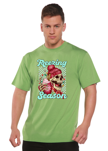 Unisex Freezing Season graphic tee in lime green bamboo viscose/organic cotton fabric on Tampa Home & Garden Store