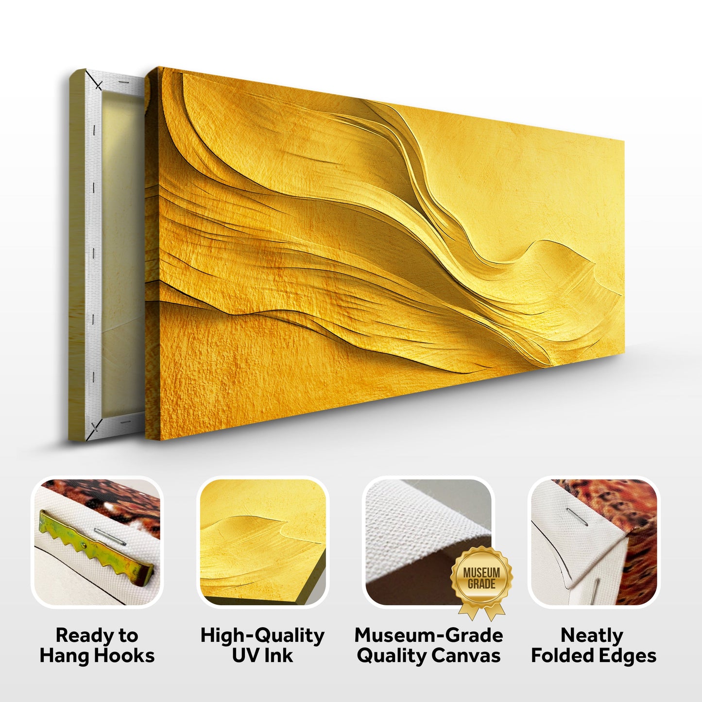 Gold Minimalist Wall Art Canvas by Tailored Canvases; textured gold abstract with curves on Tampa Home & Garden Store