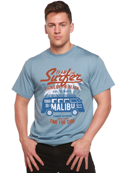 Team Surfer Spun Bamboo men's light blue short sleeve graphic T-shirt with retro surf van print on Tampa Home & Garden Store