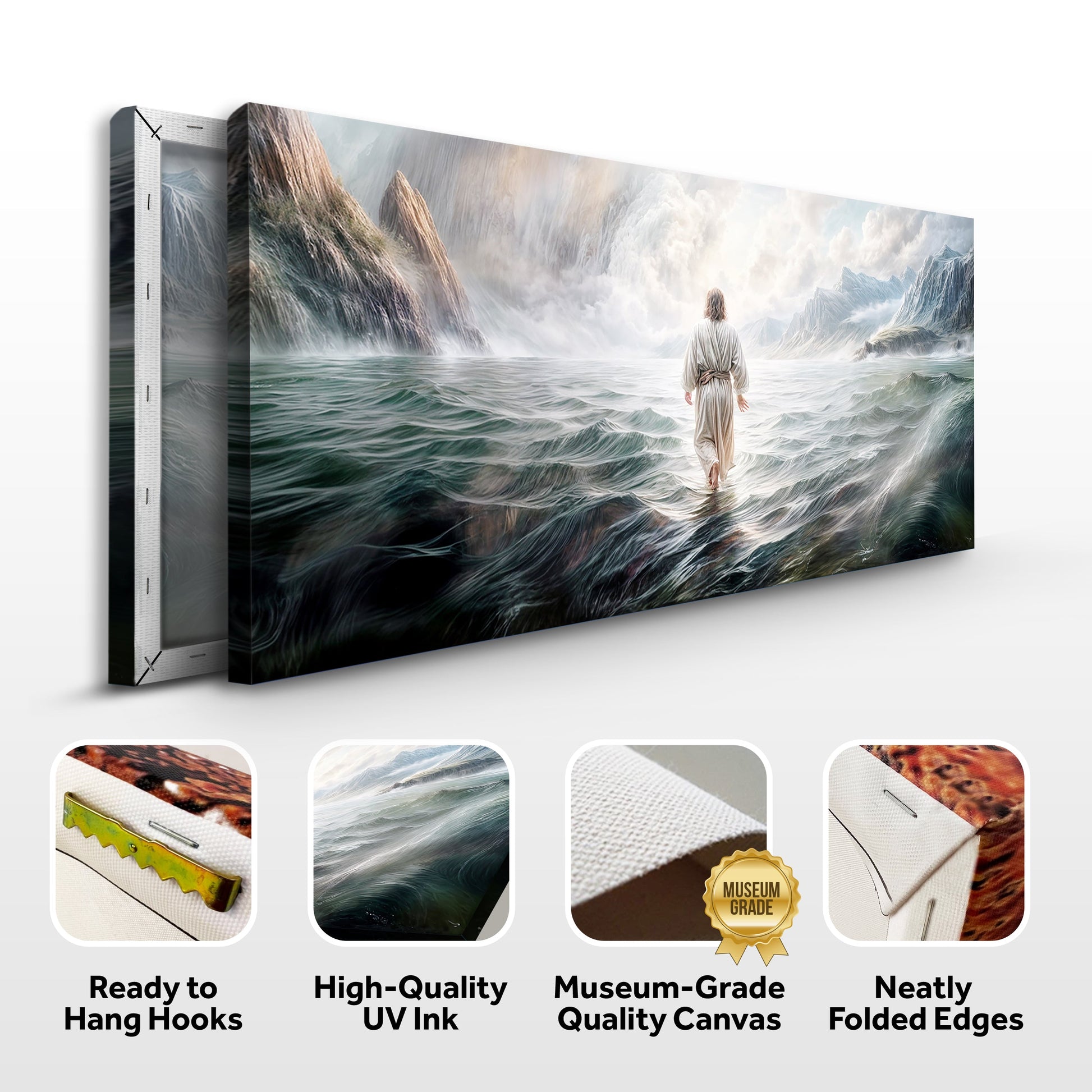 Walking on Water Faith Wall Art VII canvas by Tailored Canvases, blue-gray misty seascape on Tampa Home & Garden Store