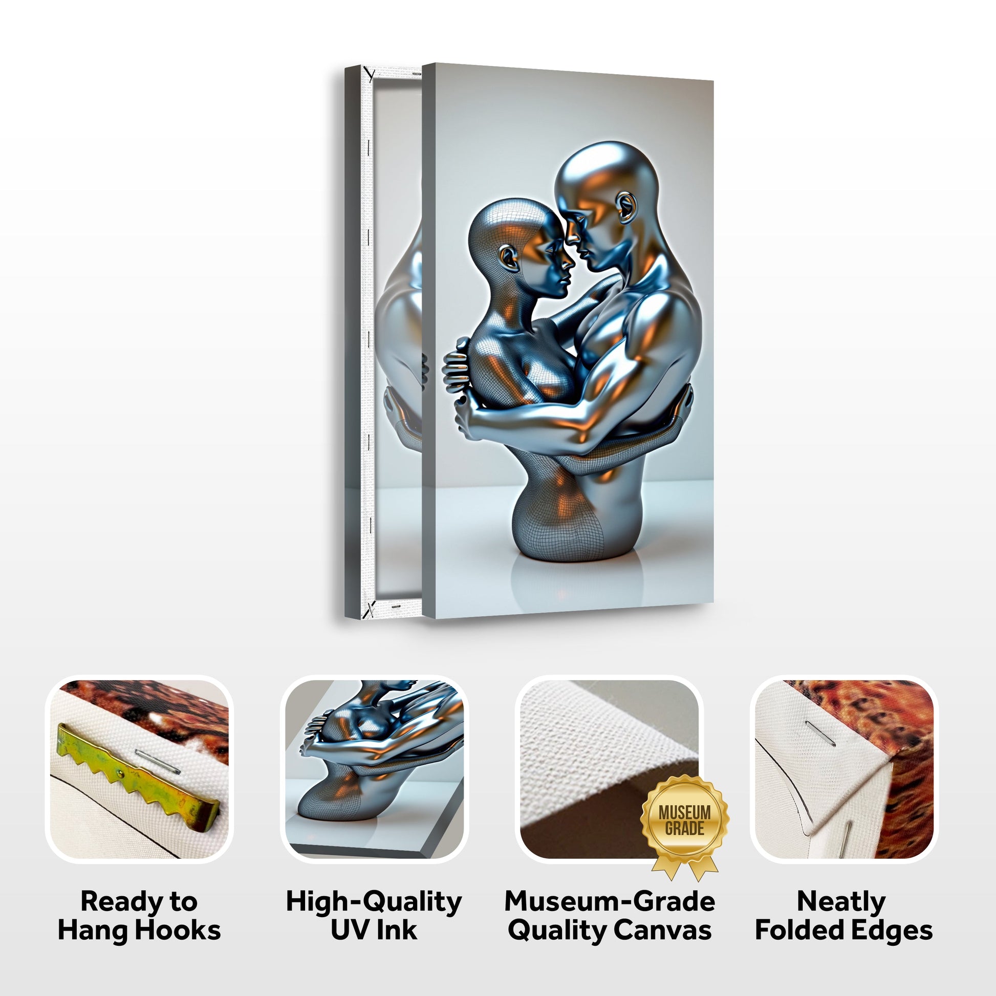 Canvas Eternal Love Figure Abstract Art II with metallic blue-silver embrace on Tampa Home & Garden Store