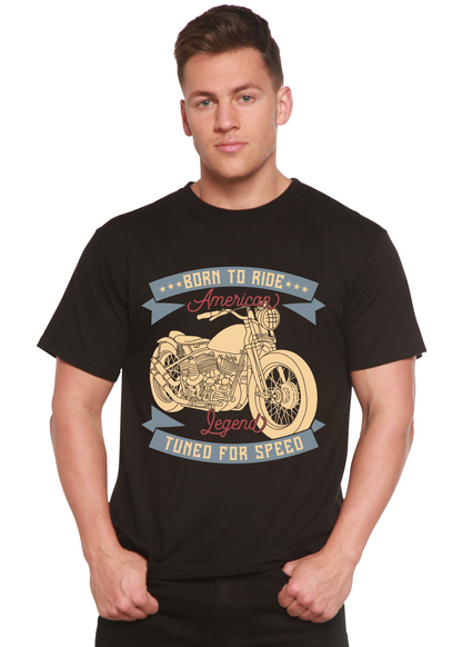 Born To Ride American Legend men's bamboo T-shirt black with motorcycle print Spun Bamboo on Tampa Home & Garden Store