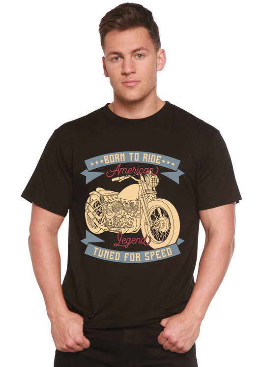 Born To Ride American Legend men's bamboo T-shirt black with motorcycle print Spun Bamboo on Tampa Home & Garden Store