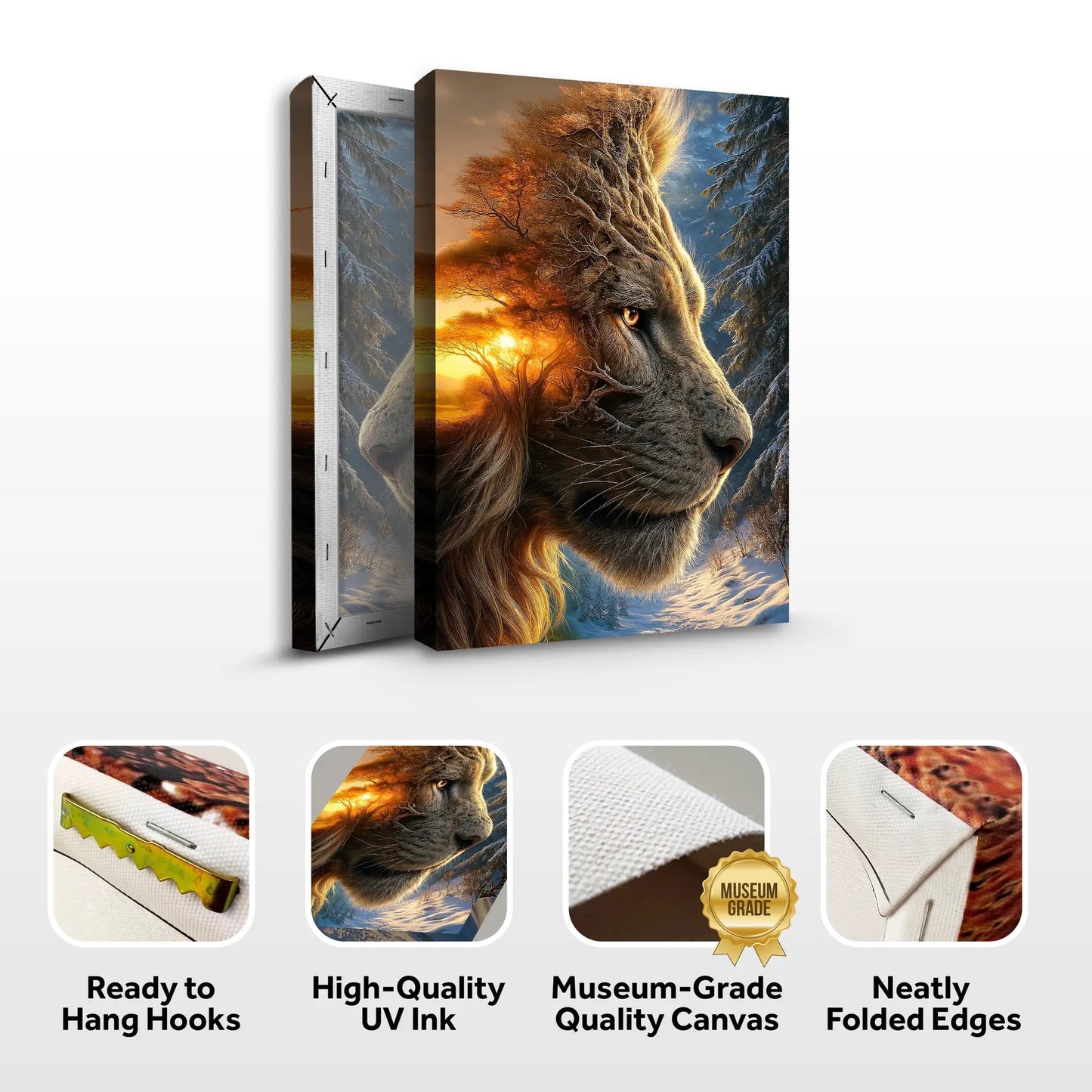 Lion and Surreal Winter Summer Wall Art Canvas