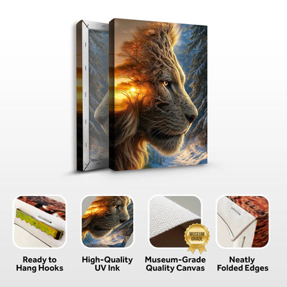 Lion and Surreal Winter Summer Wall Art Canvas