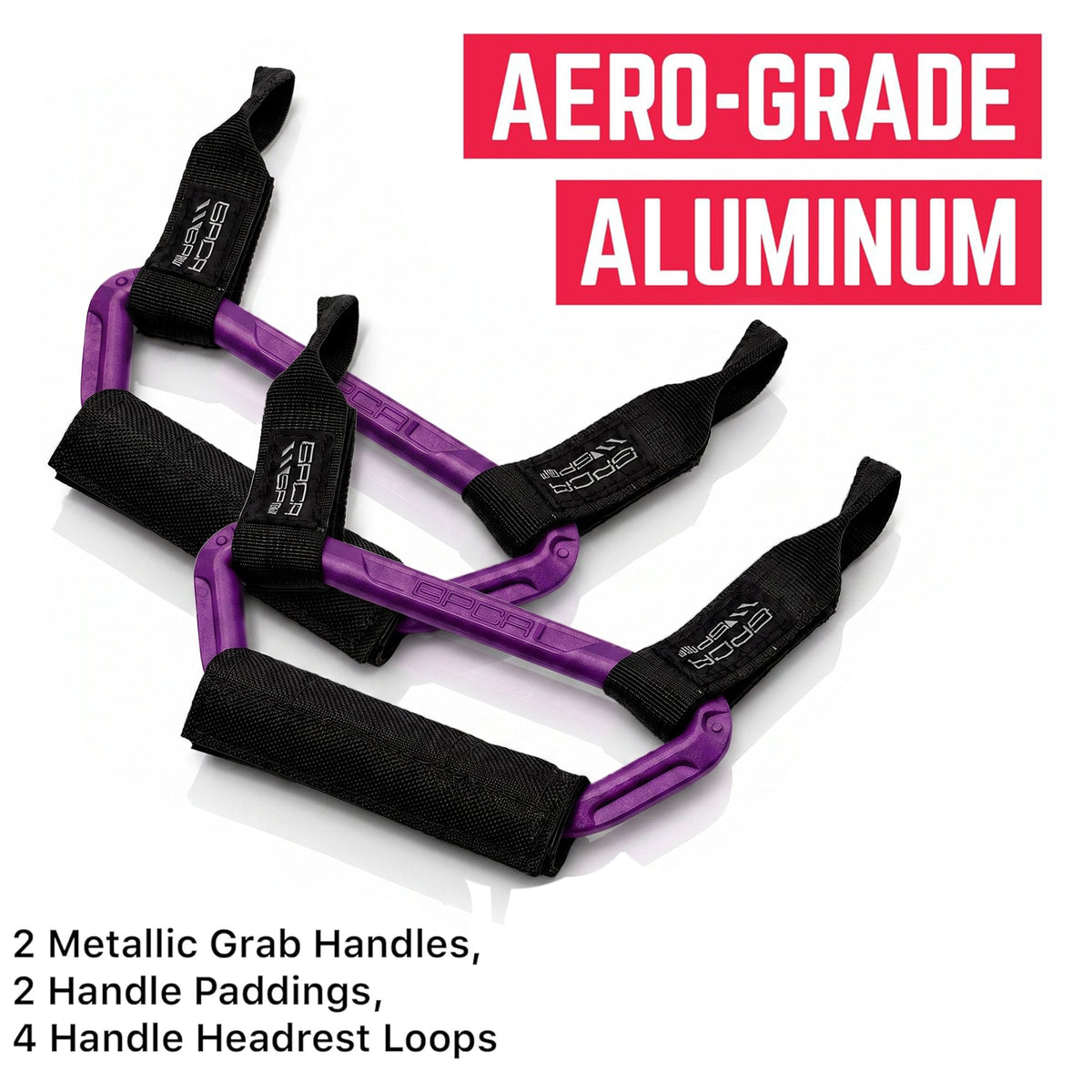 GP Back Grip PRO rear headrest handles pair in purple aluminum with black nylon straps GPCA on Tampa Home & Garden Store