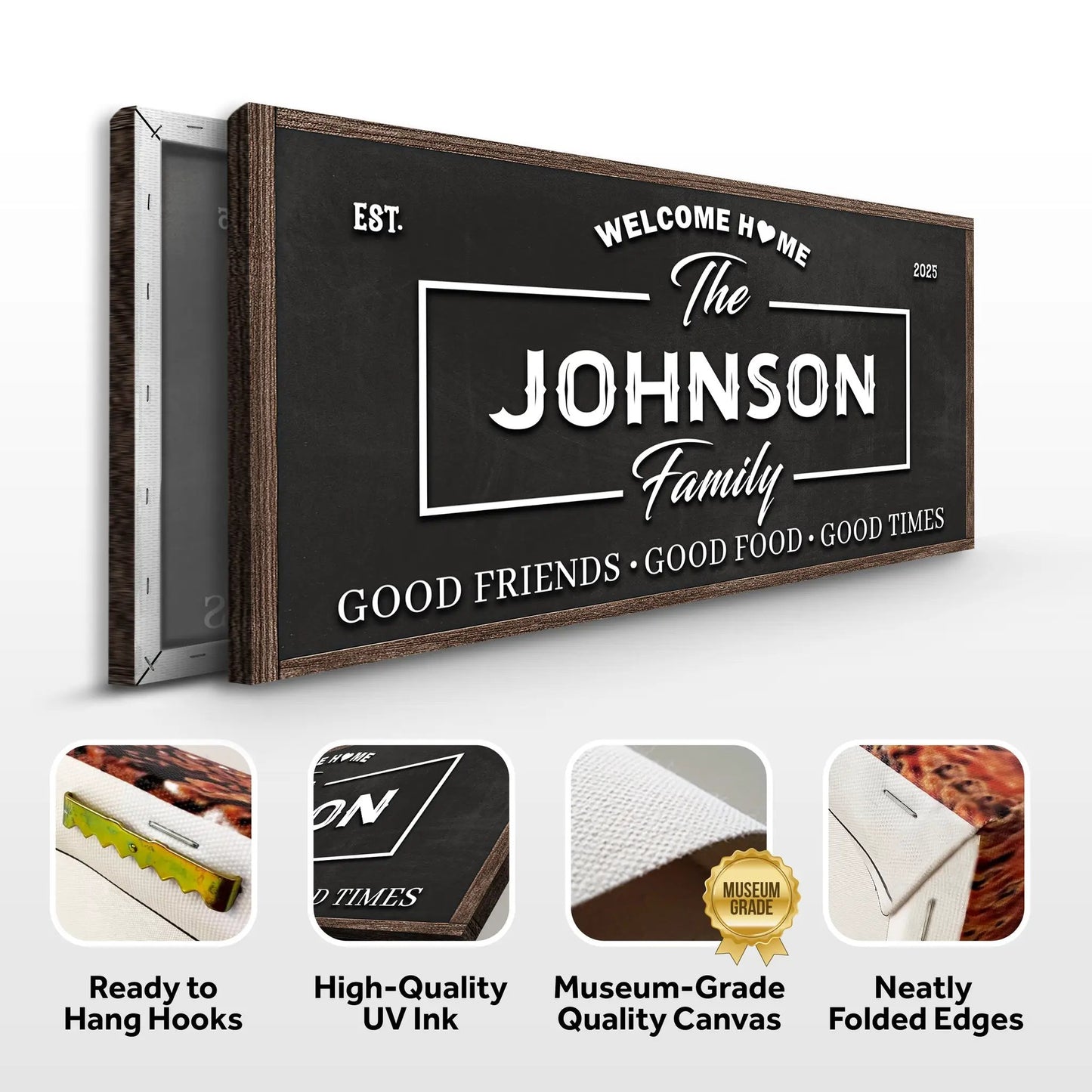 Welcome Home Wall Sign canvas with black chalkboard surface and white script framed in wood on Tampa Home & Garden Store